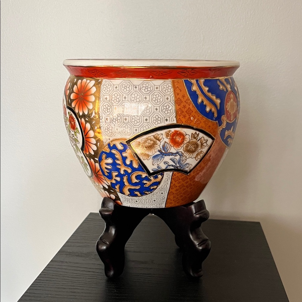 Elegant Multicolor Ceramic Planter with Stand - Picture 2 of 6